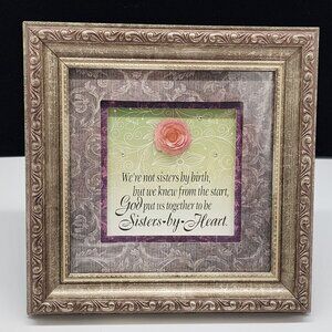 Framed Wall Decor Sisters By Heart Quote With Floral Design Ornate Wood Frame
